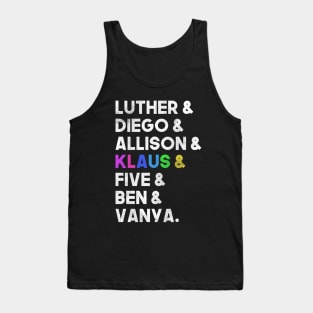 umbrella academy characters’ names | distressed grunge style Tank Top